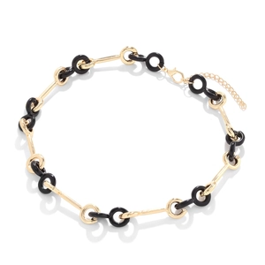 Collier chaîne en alliage géométrique avec barres dorées et cercles noirs