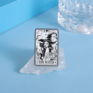 Retro Halloween tarot black cat witch metal badge brooch pins for clothing decoration