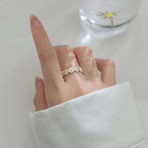 Süße Gänseblümchen Blume Verstellbarer Offener Ring Für Damen Legierung Emaille Floral Ring Mode Schmuck Accessoires Geschenk