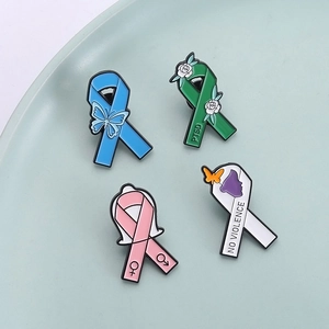Alloy Enamel Awareness Ribbon Brooch PTSD No Violence Gender Symbol Butterfly Badge Pin Charity Fashion Accessory Jewelry