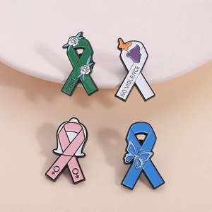 Colorful awareness ribbon enamel pins for PTSD, non-violence, and health advocacy