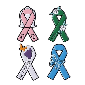 Set of four colorful metal enamel ribbon pins for PTSD awareness and no violence support