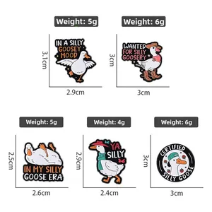 Detailed size and weight specs for five funny white goose enamel lapel pins
