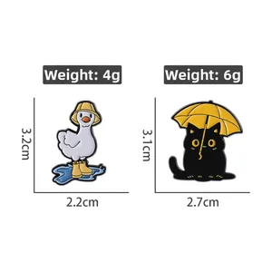 Detail showing weight and size specs for cute enamel cat and duck pins