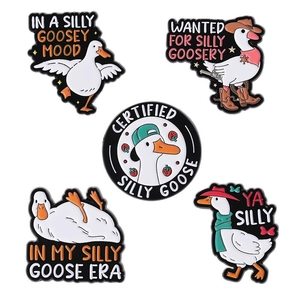 Set of 5 funny cartoon goose enamel pins in zinc alloy for clothing and bags