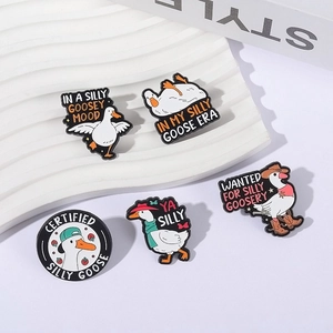 Funny enamel goose pins set with creative cartoon poses and silly goose quotes for bags
