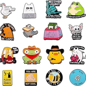 Funny Cartoon Enamel Brooch Pin Collection Cute Capybara Sloth Goose Frog Animal Slogan Pins For Backpack Alloy Jewelry Accessory
