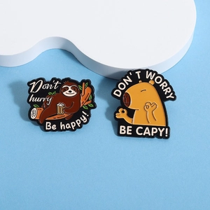 Funny sloth and capybara enamel pin set with inspirational quotes on cloud stand