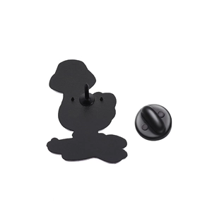 Back view of cute cat umbrella metal enamel pin with black rubber clutch and secure needle