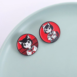 Mignonne Broche en Émail Ronde Style Anime Japonais Fille Oreilles de Chat Badge en Alliage de Zinc pour Décor de Sac à Dos