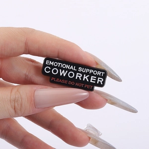 Funny Emotional Support Coworker black enamel pin with Please Do Not Pet quote badge
