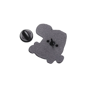 Detailed back view of enamel pin with sandblasted black finish and rubber clutch