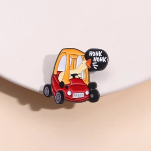 Funny Cartoon Goose Driving Red Toy Car Enamel Pin Zinc Alloy Brooch Honk Honk Bread Pattern Badge Clothing Decoration