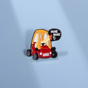 Funny cartoon yellow duck driving a red tractor enamel brooch pin for clothing accessories