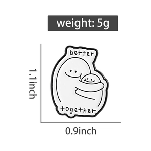 Detailed size chart of the Better Together white enamel friendship brooch with dimensions