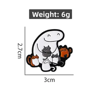 Detail of Flork cartoon enamel pin holding four colorful cats with dimensions 2.7x3cm