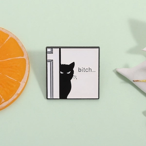 Funny Quirky Dark Style Black Cat Peeking Enamel Brooch Pin Humorous Letter Alloy Badge For Backpack Clothes Unisex Accessories