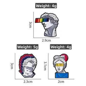 Artistic sculpture brooch set with pop art rainbow details and specific dimension markings