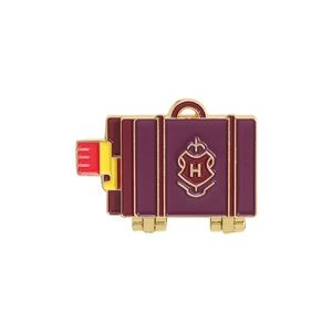 Vintage burgundy luggage enamel brooch with golden H crest and academy style details