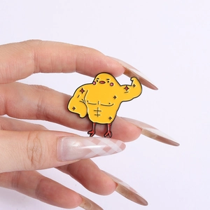 Funny yellow muscle chick enamel pin badge for backpacks and clothing accessories