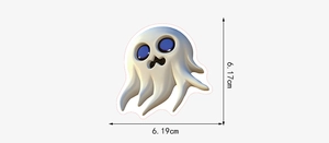 Detailed dimensions of 3D ghost sticker showing 6.17cm height and 6.19cm width