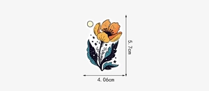 Floral illustration sticker with white stars on dark leaves measuring 5.7cm by 4.06cm
