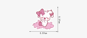 Detailed dimensions of a cute pink rabbit waterproof sticker measuring 5.37x5.57cm