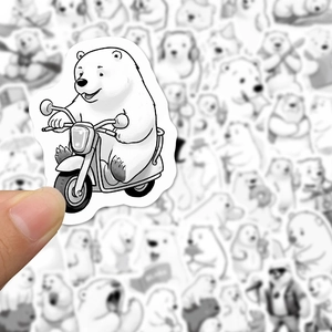 Lot de 53 stickers ours polaire en dessin au trait pour gourdes et ordinateurs