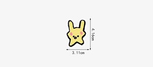 Detailed size view showing the yellow cartoon rabbit sticker measuring 4.16cm in height