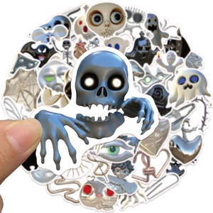 50-piece 3D Halloween skull stickers for skateboards, luggage, and motorcycle helmets
