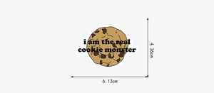 Detailed dimensions of a waterproof chocolate chip cookie sticker with text