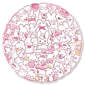 Original Cute Pink Rabbit Doodle Stickers Waterproof PVC Decorative Decals For Laptop Phone Cup Scrapbook DIY Stationery