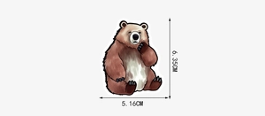 Detailed view of cute watercolor bear sticker showing size dimensions 6.35cm by 5.16cm