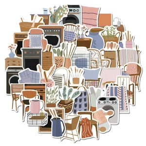 Nordic Style Home Life PVC Stickers Minimalist Furniture Plant Decals For Scrapbooking Journaling Phone Case Decoration
