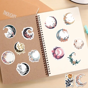 50 pieces of minimalist moon and flower stickers for journal and phone case decoration