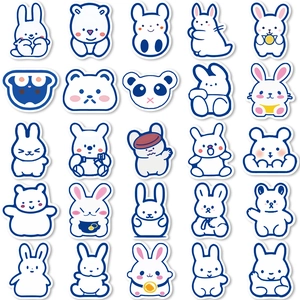 Close-up of 25 blue line animal stickers showing various cute expressions for DIY decoration