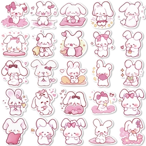 50 pieces of cute pink rabbit graffiti stickers for waterproof laptop and phone decoration