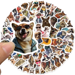 Wasserdichte realistische Tieraufkleber mit Cartoon-Hunden und Pandas in stylischen Outfits