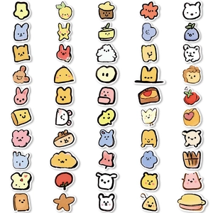 Set of 50 waterproof abstract cartoon stickers featuring cute animals and food icons