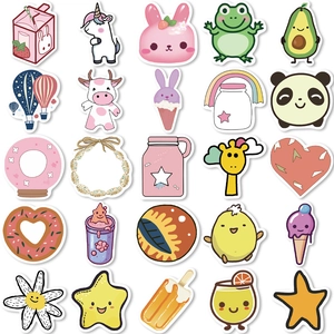 Lot de 25 autocollants mignons et étanches avec animaux et nourriture pour décoration