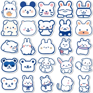 50pcs minimalist blue line animal stickers set for laptop water bottle journaling