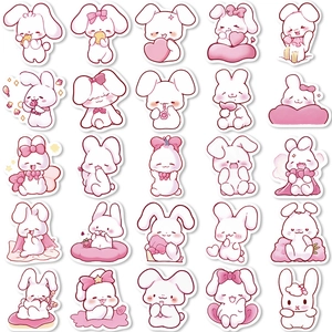 Set of 50 cute pink rabbit stickers for waterproof decoration of laptops and water bottles