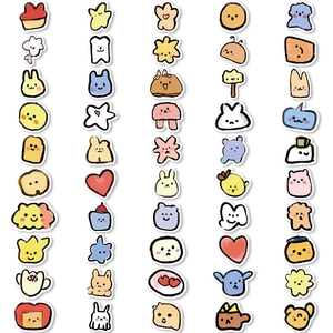Detailed grid of diverse cute waterproof stickers featuring cartoon cats and hearts