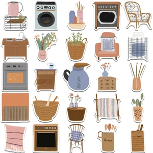 50-piece Nordic style cartoon home life stickers set for planners and DIY decor