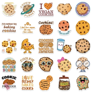 Set of 50 cute cartoon cookie stickers for water bottles and journals with 25 designs