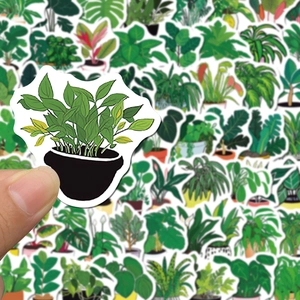Pack of small waterproof green potted plant stickers for DIY stationery and decor