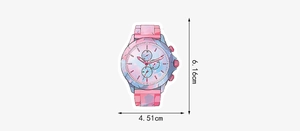 Detailed dimension guide for watch-shaped sticker with pink marble texture 6.16cm height