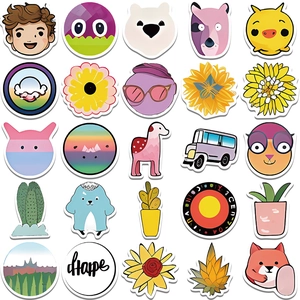 Collection of 25 cute VSCO cartoon stickers for suitcases and laptops on white background