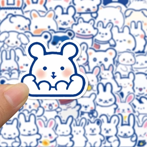 Close-up of a cute blue outline polar bear sticker from a 50-piece waterproof animal set