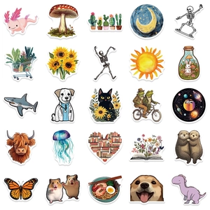 Collection of 25 unique decorative vinyl stickers for water bottles and laptops